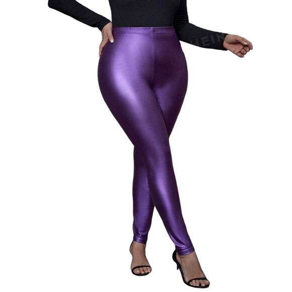 Purple Faux Leather Leggings - Picture 4 of 7